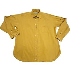Lorenzini Neiman Marcus Mens Shirt 17.5 44 Italy Mustard Gold Cotton Button Up